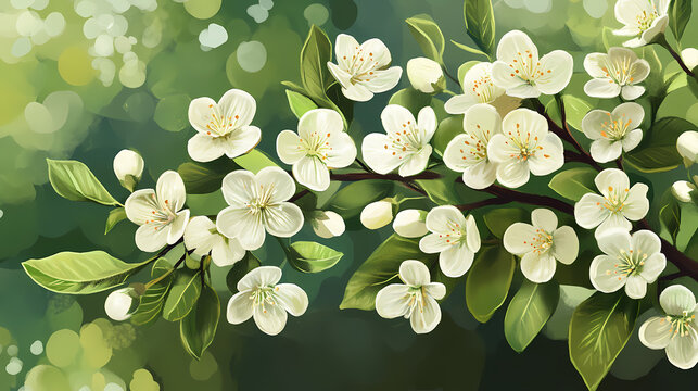 The crataegus bush, blooming now, is also known by names such as quickthorn, thornapple, may-tree, whitethorn, or hawberry. Thornpath. Illustration