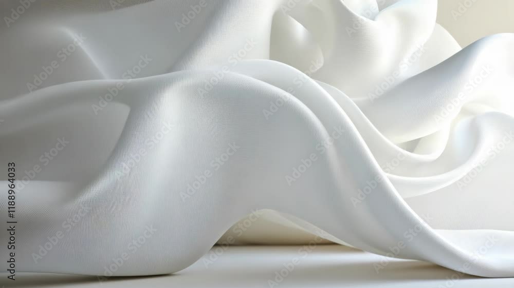 Poster elegant drapes of white fabric create flowing shapes and textures in a serene design setting