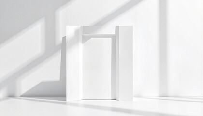 Abstract geometric shapes casting shadows on white background, minimalism