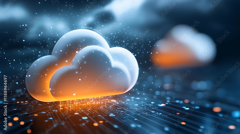 Poster cloud computing innovation digital environment abstract visuals high-tech atmosphere futuristic view