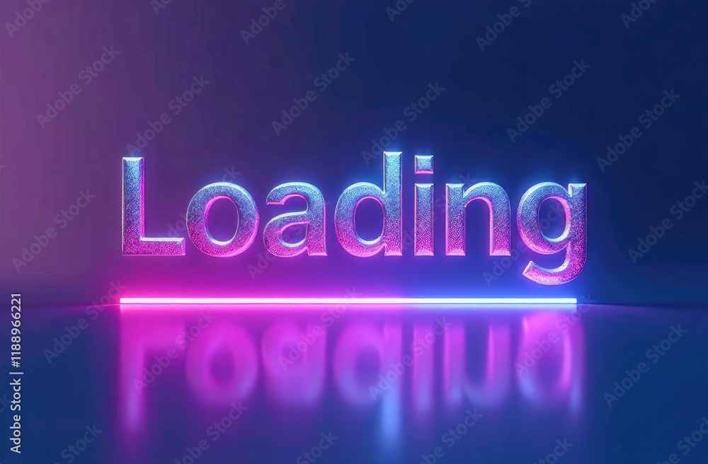 Poster bright glowing sign displaying loading in neon colors against a dark backdrop