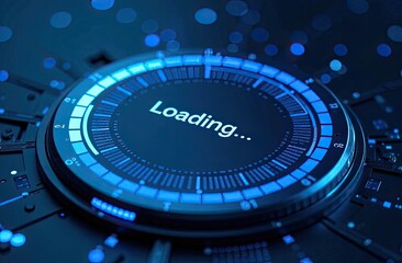 Loading animation with blue glowing elements on a dark background