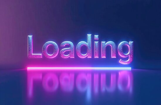 Bright glowing sign displaying loading in neon colors against a dark backdrop