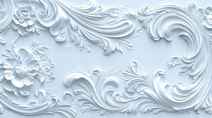 Elegant White Floral Rococo Design Wall Panel