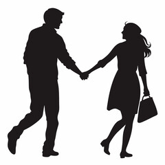 Lovers couple holding hands Black silhouette isolated