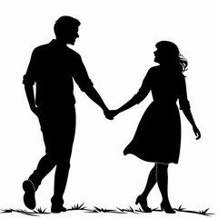 Lovers couple holding hands Black silhouette isolated