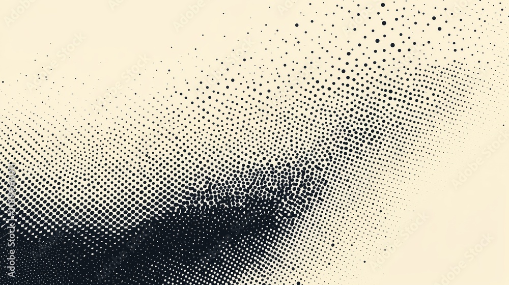 Poster black and white halftone background with gradient dots and texture