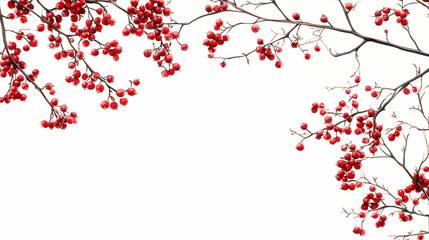 White background, red hawthorn branches with berries on the right side of the frame. Thornpath. Illustration