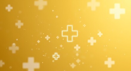 Obraz premium Abstract Golden Background with Glowing White Crosses Healthcare Medical Concept