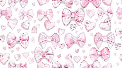 A seamless pattern with watercolor pink bows