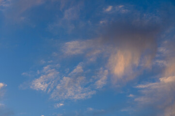 Expansive sky filled with soft clouds at dusk showcasing nature's artistry and tranquility