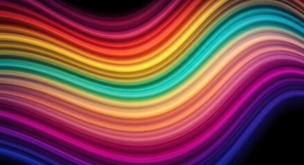 Obraz premium Rainbow Wave Abstract: A vibrant and dynamic abstract background featuring flowing, colorful waves in a spectrum of rainbow hues. The smooth curves create a sense of movement and energy. 