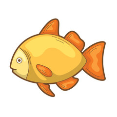 Cute yellow cartoon fish sticker suitable for kids bedroom décor, fish themed parties, aquarium websites, ocean conservation campaigns. Bright and playful design