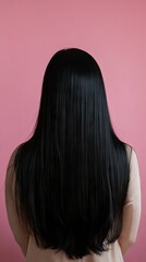 Naklejka premium Elegant Black Hair Against a Pink Background