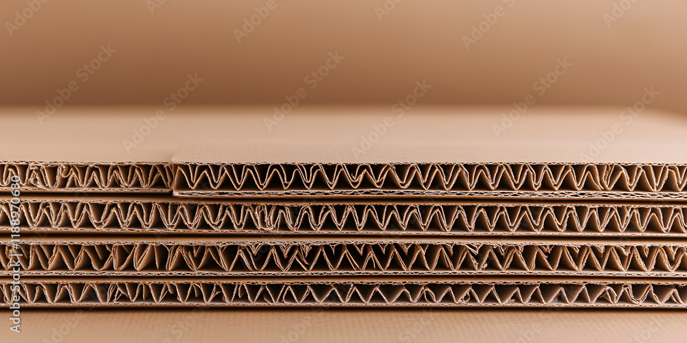 Poster close-up of layered corrugated cardboard sheets. texture and detail of the packaging material are hi