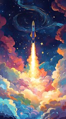Colorful Rocket Launch into a Dreamy Space
