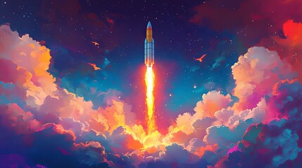 Rocket Launch into a Colorful Sky