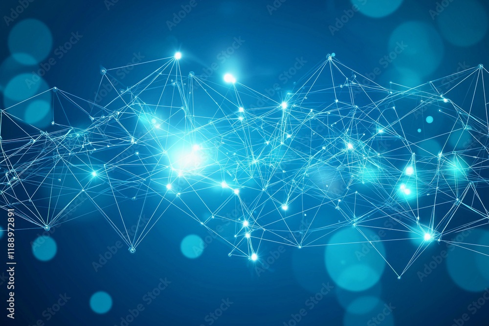 Poster blue abstract network with sparkling dots