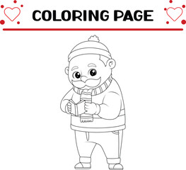 old man reading book winter season coloring page for kids