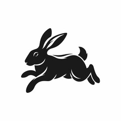 A dynamic, black silhouette of a hare in a mid-leap, against a plain white background.