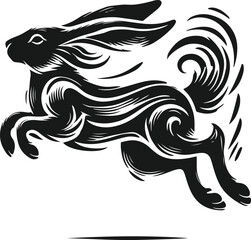 Stylish Black and White Running Hare Graphic Design