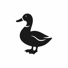 A clean, solid black silhouette of a duck, presented against a plain white background.