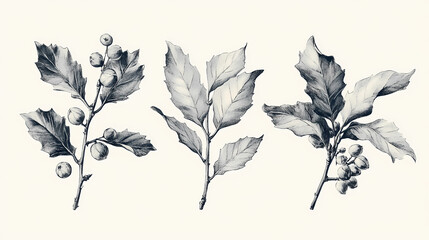 Fototapeta premium Holly botanicak plant leaf tree. Thornpath. Illustration