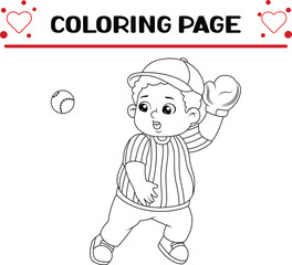 boy dressed baseball gear catching ball coloring page for kids