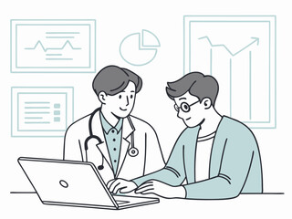 Doctor Explaining Medical Results to a Patient Using a Laptop in a Clinical Setting