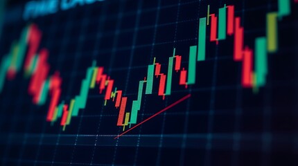 Dynamic Stock Market Candlestick Chart with Upward Trend Line - Financial Data Analysis