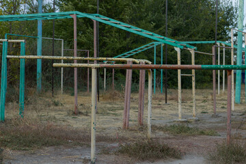 Old iron school sports ground. Boguchar village