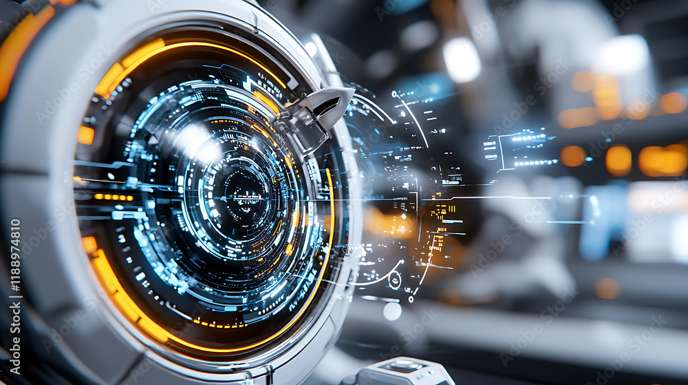 Poster futuristic space exploration interface space station digital technology high-tech environment close-