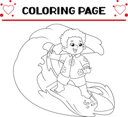 fat boy surfing big wave coloring page for kids