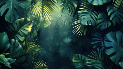 Nature-Inspired Tropical Green Leaves Background with Soft Shadows and Vibrant Highlights