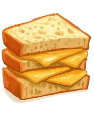 A cartoon-style illustration of a grilled cheese sandwich with three layers of cheese.
