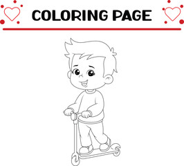 boy is taking around with new scooter coloring page for kids