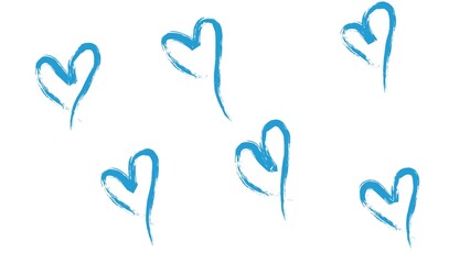 Minimalistic artwork featuring blue heart-shaped brushstrokes scattered on a white background, evoking themes of love, romance, and simplicity. Ideal for Valentine's Day designs.