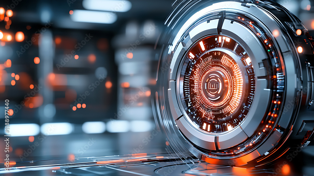 Poster futuristic technology display digital environment graphic design high-tech setting close-up view inn