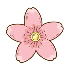 Pink stylized cherry blossom flower suitable for greeting cards, invitations, stationery, and floral themed designs in need of a delicate touch