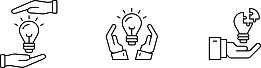 Fototapeta premium Set of idea icons featuring lightbulb vectors, symbolizing creativity and inspiration, designed on a clean white background