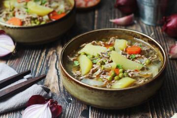 A bowl with traditional German dish - stew Eintopf