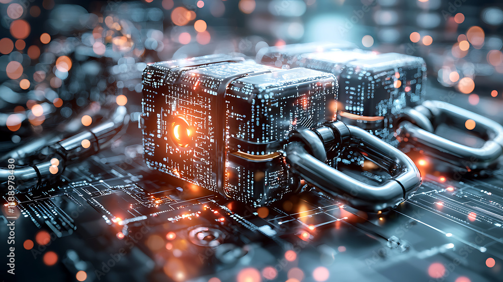 Poster digital security measures cyber space technology concept futuristic environment macro view data prot