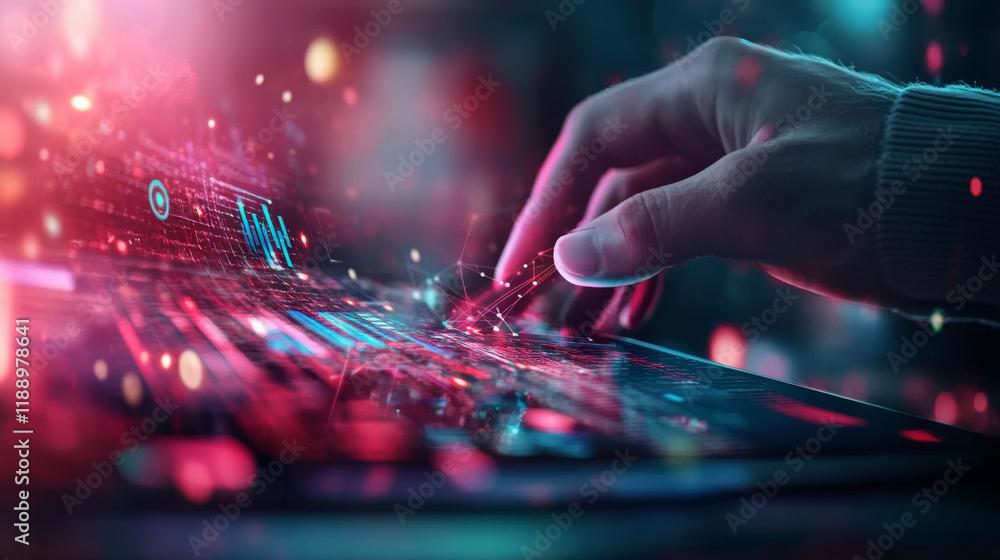 Poster digital interaction enhancing technology office space visual content futuristic environment close-up