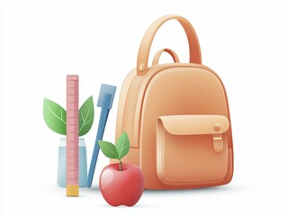 100th day of school Backpack with school supplies and an apple illustration.