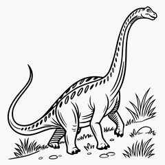 Obraz premium Diplodocus line art icon, Dinosaur, Cretaceous, line art Black vector illustration