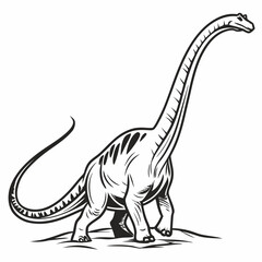 Diplodocus line art icon, Dinosaur, Cretaceous, line art Black vector illustration