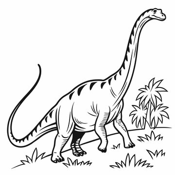 black and white dinosaur walking in nature clip art preview