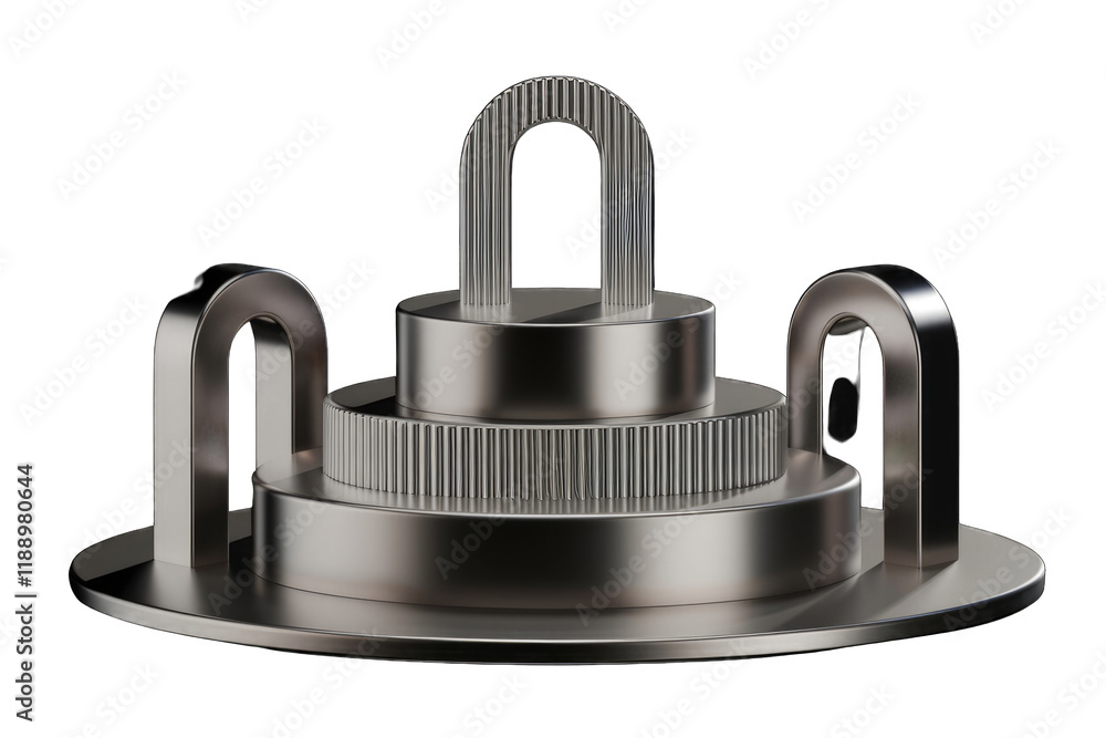 Aufkleber Abstract 3D rendering of a metallic, tiered display stand with arched elements, perfect for product showcases or design presentations.