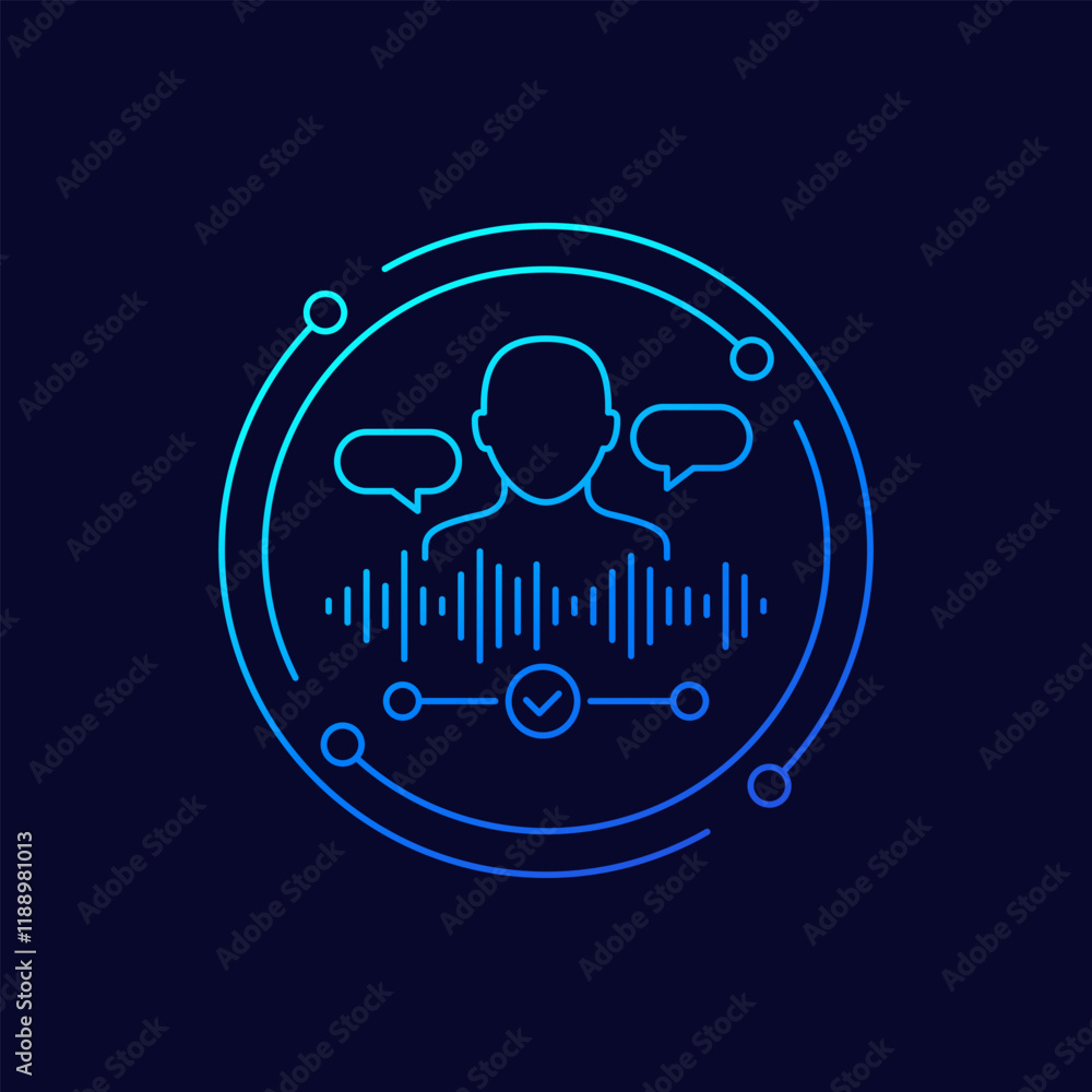 Poster audio note, voice message icon with user, linear design