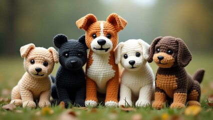 realistic highly detailed crochet of a different bree with a nature background